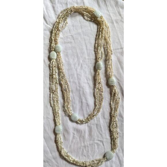 Long Necklace Beaded Mixed Beads Faux Pearls 5 Strand Glass 24" Drop - Picture 1 of 7